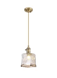 Luxe Switched Pendant 1.5m, 1 x E27, Antique Brass / Golden Brown Braided Cable / Brown Square Glass
