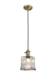 Luxe Switched Pendant 1.5m, 1 x E27, Antique Brass / Black Twisted Cable / Brown Square Glass