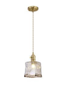 Luxe Switched Pendant 1.5m, 1 x E27, Brass / Pale Gold Twisted Cable / Brown Square Glass