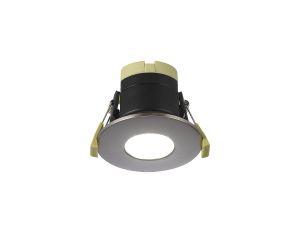 Prism 8W, Dimmable CCT LED Fire Rated Downlight, Satin Nickel Fascia, Cut Out: 70mm, 900lm, 60° Deg, IP65 DRIVER INC. 5yrs Warranty