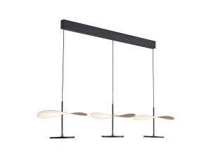 Abisal CCT 1.1m Linear 3 Light Pendant, 32W LED, 2700-5700K Remote Control, 4300lm, Black/Beech Wood, 3yrs Warranty