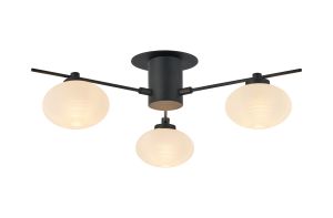 Addie Flush Ceiling, 3 Light G9, Satin Black/Opal A Glass