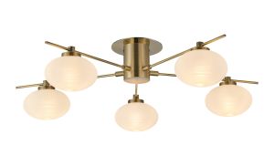 Addie Flush Ceiling, 5 Light G9, Antique Brass/Opal A Glass