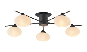 Addie Flush Ceiling, 5 Light G9, Satin Black/Opal A Glass
