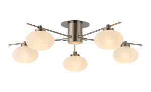 Addie Flush Ceiling, 5 Light G9, Satin Nickel/Opal A Glass