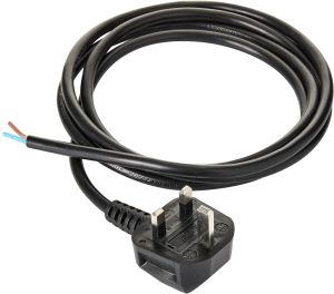 Additions 2m UK Plug to Bare Ends Mains Lead, 2 Core, 3A, 0.5mm