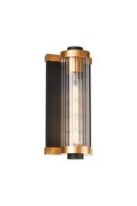 Equa Wall Light, 1 Light E27, IP54, Black/Gold/Clear Ribbed Glass Shade