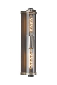 Equa Wall Light, 2 Light E27, IP54, Anthracite/Satin Nickel/Clear Ribbed Glass Shade