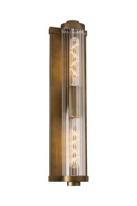 Equa Wall Light, 2 Light E27, IP54, Matt Bronze/Clear Ribbed Glass Shade