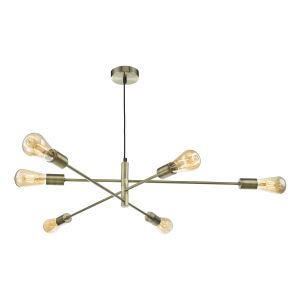 Alana 6 Light E27 Antique Brass Adjustable Pendant Ceiling Light