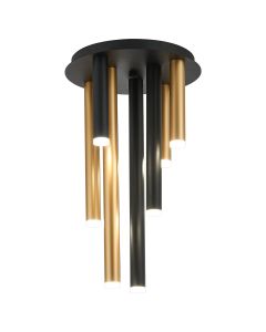 Rita 32cm Round 7 Ceiling Light, 35W LED, 4000K, 2275lm, IP44, Satin Black/Satin Gold, 3yrs Warranty