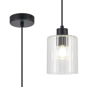 Umbre 12cm Pendant, 1 x E14, IP44, Satin Black/Clear Glass
