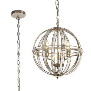 Koka 41cm Medium Round Pendant, 3 Light E27, Polished Nickel
