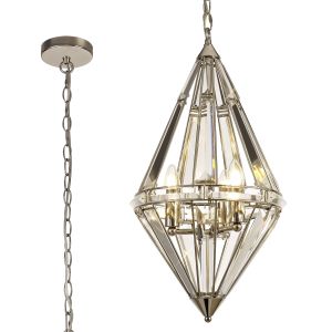 Koka 32cm Diamond Pendant, 3 Light E27, Polished Nickel