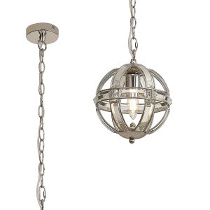 Koka 22cm Extra Small Round Pendant, 1 Light E27, Polished Nickel