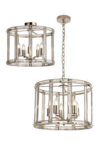 Koka 48cm Round Drum Pendant/Semi Ceiling, 5 Light E27, Polished Nickel