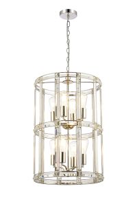 Koka 45cm Medium Round Column Pendant, 8 Light E27, Polished Nickel