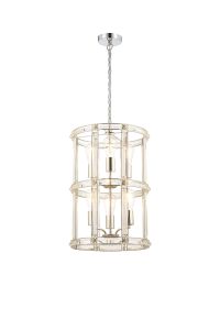 Koka 38cm Small Round Column Pendant, 6 Light E27, Polished Nickel