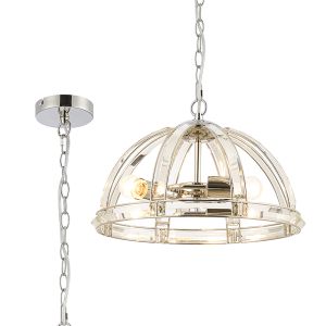 Koka 40cm Medium Dome Pendant, 3 Light E27, Polished Nickel