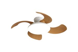 Aloha II 49cm 40W LED Dimmable Ceiling Light With Built-In 25W DC Fan, 3000-5000K Remote Control, 6400lm, Wood/White, 5yrs Warranty