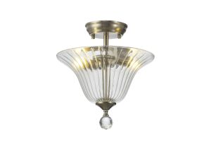 Amara 2 Light Semi Flush Ceiling E27 With Bell 30cm Glass Shade Satin Nickel/Clear