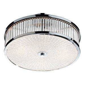 Aramis 3 Light E14 Polished Chrome Flush Fitting With Patterned Glass Diffuser And Glass Rod Decoration
