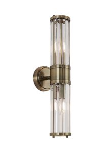 Lumbre 2 Light Crystal Wall Up & Down, E14, IP44, Antique Brass/Clear Crystal