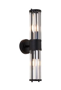Lumbre 2 Light Crystal Wall Up & Down, E14, IP44, Satin Black/Clear Crystal