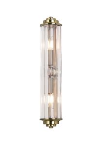 Lumbre 2 Light Crystal Wall, E14, IP44, Antique Brass/Clear Crystal