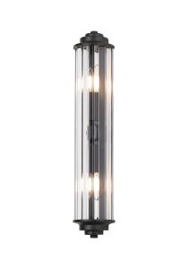 Lumbre 2 Light Crystal Wall, E14, IP44, Satin Black/Clear Crystal