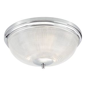 Arbor 3 Light E27 Plished Chrome Bathroom IP44 Flush Ceiling Light With Prismatic Glass Dome Shade