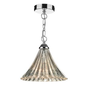 Ardeche 1 Light E27 Polished Chrome Adjustable Small Pendant With Clear Fluted Glass Shade