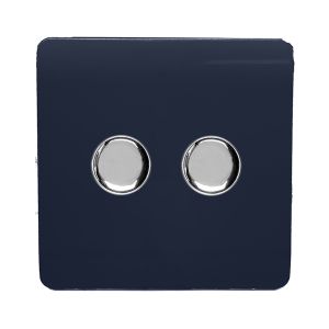 Trendi, Artistic Modern 2 Gang 2 Way LED Dimmer Switch 5-150W LED / 120W Tungsten Per Dimmer, Navy Finish, (35mm Back Box Required), 5yrs Warranty