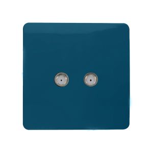 Trendi, Artistic Modern 2 Gang Male F-Type Satellite Television Socket Midnight Blue, (25mm Back Box Required), 5yrs Warranty