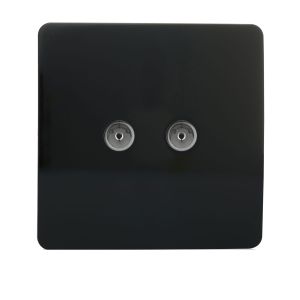 Trendi, Artistic Modern Twin TV Co-Axial Outlet Gloss Black Finish, BRITISH MADE, (25mm Back Box Required), 5yrs Warranty