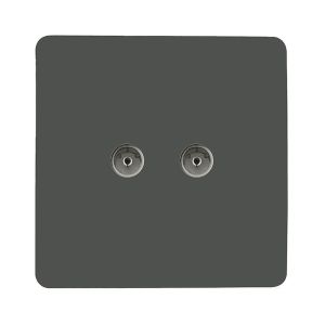 Trendi, Artistic Modern Twin TV Co-Axial Outlet Charcoal Finish, BRITISH MADE, (25mm Back Box Required), 5yrs Warranty
