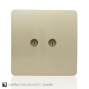 Trendi, Artistic Modern Twin TV Co-Axial Outlet Champagne Gold Finish, BRITISH MADE, (25mm Back Box Required), 5yrs Warranty