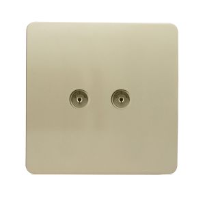 Trendi, Artistic Modern Twin TV Co-Axial Outlet Champagne Gold Finish, BRITISH MADE, (25mm Back Box Required), 5yrs Warranty