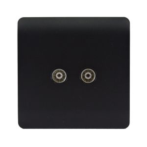 Trendi, Artistic Modern Twin TV Co-Axial Outlet Matt Black Finish, BRITISH MADE, (25mm Back Box Required), 5yrs Warranty