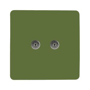 Trendi, Artistic Modern Twin TV Co-Axial Outlet Moss Green Finish, BRITISH MADE, (25mm Back Box Required), 5yrs Warranty