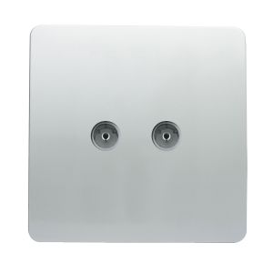 Trendi, Artistic Modern Twin TV Co-Axial Outlet Silver Finish, BRITISH MADE, (25mm Back Box Required), 5yrs Warranty