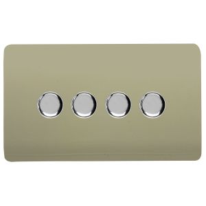 Champagne Gold & Chrome Screwless 4 Gang 2 Way 100W LED Dimmer Switch, (35mm Back Box Req.), 10yrs Warranty