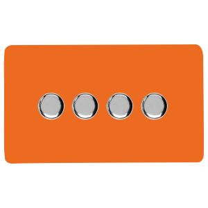 Orange & Chrome Screwless 4 Gang 2 Way 100W LED Dimmer Switch, (35mm Back Box Req.), 10yrs Warranty