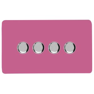 Pink & Chrome Screwless 4 Gang 2 Way 100W LED Dimmer Switch, (35mm Back Box Req.), 10yrs Warranty