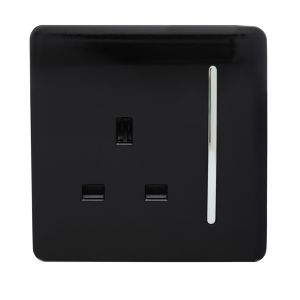 Trendi, Artistic Modern 1 Gang 13Amp Switched Socket Gloss Black Finish, BRITISH MADE, (25mm Back Box Required), 5yrs Warranty