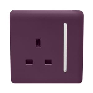 Trendi, Artistic Modern 1 Gang 13Amp Switched Socket Plum Finish, BRITISH MADE, (25mm Back Box Required), 5yrs Warranty