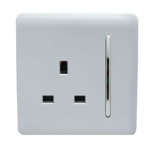 Trendi, Artistic Modern 1 Gang 13Amp Switched Socket Silver Finish, BRITISH MADE, (25mm Back Box Required), 5yrs Warranty