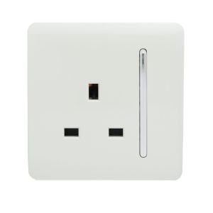 Trendi, Artistic Modern 1 Gang 13Amp Switched Socket Ice White Finish, BRITISH MADE, (25mm Back Box Required), 5yrs Warranty