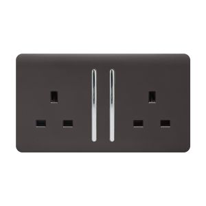 Trendi, Artistic Modern 2 Gang 13Amp Long Switched Double Socket Dark Brown Finish, BRITISH MADE, (25mm Back Box Required), 5yrs Warranty