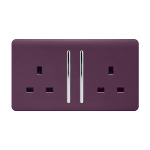 Trendi, Artistic Modern 2 Gang 13Amp Long Switched Double Socket Plum Finish, BRITISH MADE, (25mm Back Box Required), 5yrs Warranty